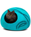 MEOWFIA Premium Felt Cat Bed Cave - Handmade 100% Merino Wool Bed for Cats and Kittens (Light Shades) (Large, Aquamarine)