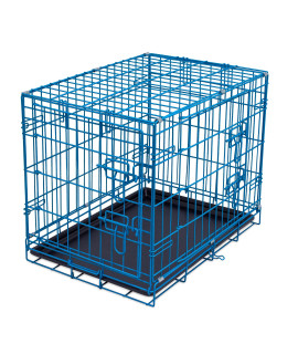 Internet's Best Wire Dog Kennel for Small Dogs - Small (24 Inches) - Double Door Metal Steel Crates - Indoor Outdoor Pet Home - Folding and Collapsible Cage - Blue