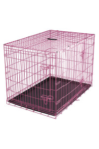Internet's Best Double Door Steel Crates Collapsible and Foldable Wire Dog Kennel, 36 Inch (Medium), Pink