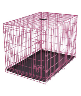Internet's Best Double Door Steel Crates Collapsible and Foldable Wire Dog Kennel, 36 Inch (Medium), Pink