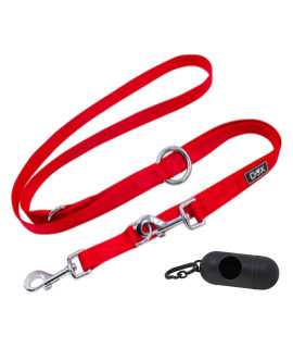 DDOXX Nylon Dog Leash - 6.6 ft, 3-Way Adjustable Leash Dogs - L (Red)