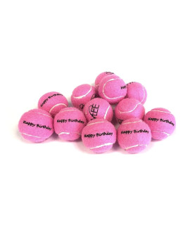 Midlee Happy Birthday Dog Tennis Balls (12 Pack) (Small, Pink)