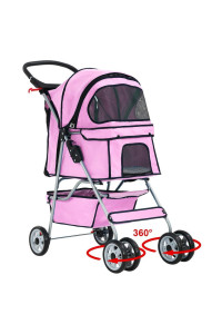 BestPet Pet Stroller Cat Dog Cage Stroller Travel Folding Carrier,Pink