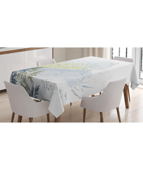 Ambesonne Dragonfly Tablecloth, Wild Herb grass Field Distressed Background with Dragonflies Lifestyle graphic, Dining Room Kitchen Rectangular Table cover, 52 X 70, green grey