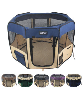 EliteField 2-Door Soft Pet Playpen (2 Year Warranty), Exercise Pen, Multiple Sizes and Colors Available for Dogs, Cats and Other Pets (36 x 36 x 24H, Navy Blue+Beige)