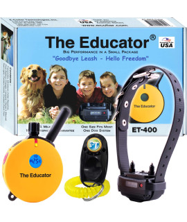 Educator ET-400-3/4 Mile Rechargeable Dog Trainer Ecollar with Remote for Medium and Large Dogs by E-Collar Technologies - Electric, Vibration and Tone Stimulation Collar w/PetsTEK Training Clicker