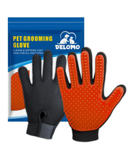 Upgrade Version Pet Grooming Glove - Gentle Deshedding Brush Glove - Efficient Pet Hair Remover Mitt - Enhanced Five Finger Design - Perfect for Dog & Cat with Long & Short Fur - 1 Pair