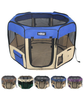 EliteField 2-Door Soft Pet Playpen (2 Year Warranty), Exercise Pen, Multiple Sizes and Colors Available for Dogs, Cats and Other Pets (62 x 62 x 30H, Royal Blue+Beige)