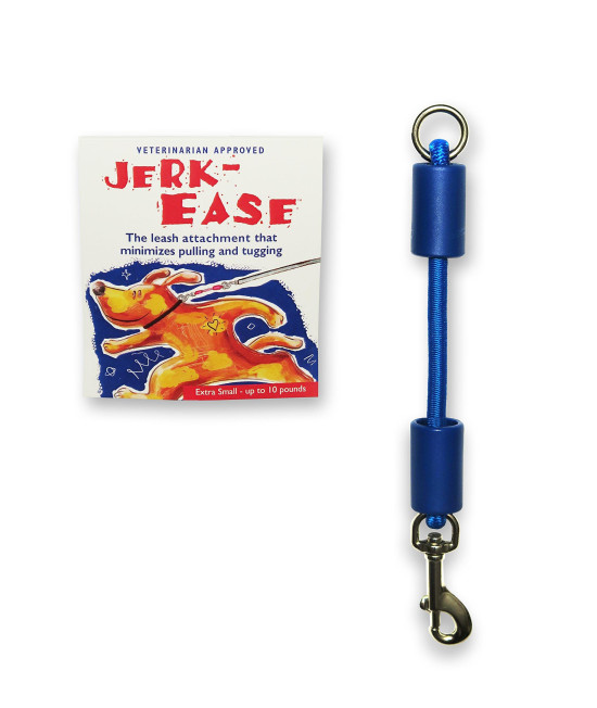 JERK-EASE Patented Shock Absorber Bungee Dog Leash Attachment, Extra Small (up to 10 pounds), Blue