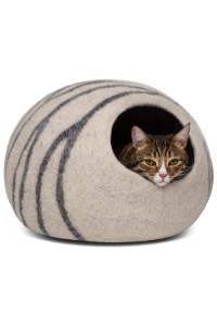 MEOWFIA Premium Felt Cat Bed Cave - Handmade 100% Merino Wool Bed for Cats and Kittens (Light Shades) (Large, Light Grey)