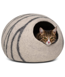 MEOWFIA Premium Felt Cat Bed Cave - Handmade 100% Merino Wool Bed for Cats and Kittens (Light Shades) (Large, Light Grey)