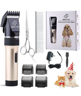 ENJOY PET Dog Clippers Cat Shaver, Professional Hair Grooming Clippers Detachable Blades Cordless Rechargeable with Guards, Combs for Dog Cat Small Animal, Quiet Animal Horse Clippers (Gold)