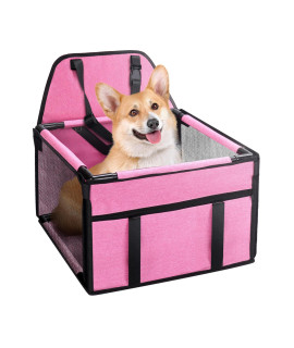 GENORTH Dog Car Seats for Small Dogs,Upgrade Dog Booster Seat with PVC Frame Construction,Folding Puppy Car Seat for Small Pets (Pink)