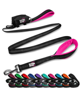Black Rhino Dog Leash - Heavy Duty - Medium & Large Dogs 6ft Long Leashes Two Traffic Padded Comfort Handles for Safety Control Training - Double Handle Reflective Lead - (Pink)