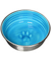 Loving Pets - Le BOL Dog Food Water Bowl Enamel ceramic Bowl No Tip Stainless Steel Pet Bowl No Skid Spill Proof (Small, Seine Blue)