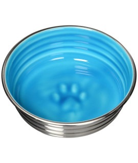 Loving Pets - Le BOL Dog Food Water Bowl Enamel ceramic Bowl No Tip Stainless Steel Pet Bowl No Skid Spill Proof (Small, Seine Blue)