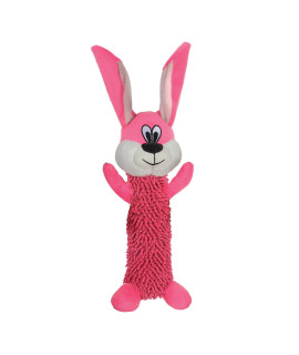 Snuggle Puppy Tender-Tuffs Fetch - Big Tough Plush Dog Toy - Play Fetch or Tug-of-war - Proprietary TearBlok Technology - Shaggy Pink Rabbit with Squeaker