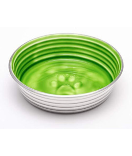 Loving Pets - Le BOL Dog Food Water Bowl Enamel ceramic Bowl No Tip Stainless Steel Pet Bowl No Skid Spill Proof (Large, chartreuse)