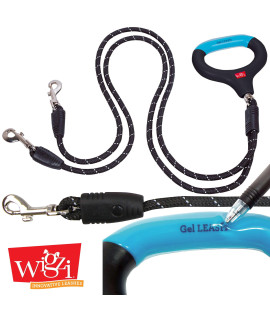 WIGZI 2 Dog Reflective Rope Leash - 360? Automatically Untangles Itself- Durable Rope, Soft Cushion Gel Handle, 4.5 Feet Total Distance Each Dog, Rust Proof, All Weather, Black