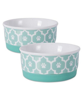 Bone Dry Lattice Pet Bowl, Removable Silicone Ring Creates Non-Slip Bottom for Secure Feeding & Less Mess, Microwave & Dishwasher Safe, Small Set, 4.25x2, Aqua, 2 Count