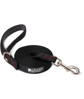Leashboss 15 Foot Dog Leash with Padded Handle - Long Leash for Hiking, Camping, Exploring, or Walking (15 Ft, Black/Red/Grey)
