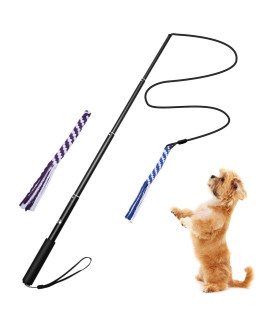 ANG Dog Flirt Pole,Extendable Dog Teaser Wand with 2 Replacement Chew Tail Rope,Interactive Dog Outdoor Toy for Training,Exercising(Black Large)