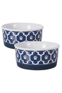 Bone Dry Lattice Pet Bowl, Removable Silicone Ring Creates Non-Slip Bottom for Secure Feeding & Less Mess, Microwave & Dishwasher Safe, Small Set, 4.25x2, Nautical Blue, 2 Count