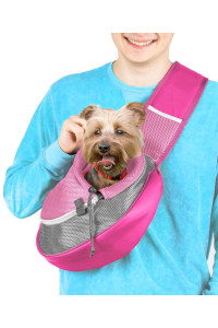 Cuddlissimo! Pet Sling Carrier - Small Dog Puppy Cat Carrying Bag Purse Pouch - For Pooch Doggy Doggie Yorkie Chihuahua Baby Papoose Bjorn - Hiking Front Backpack Chest Body Holder Pack To Wear (Pink)