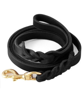 FAIRWIN Leather Dog Leash 6 Foot - Braided Heavy Duty Training Leash for Large Medium Small Dogs Running and Walking (M:Width:5/8, Black)