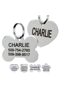 GoTags Dog Tags Personalized Engraved Pet ID Tags, Stainless Steel, Front and Backside Engraving, Available in Bone, Round, Heart, Bow Tie and More, Small and Large Dog and Cat (Pack of 1)