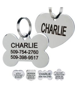 GoTags Dog Tags Personalized Engraved Pet ID Tags, Stainless Steel, Front and Backside Engraving, Available in Bone, Round, Heart, Bow Tie and More, Small and Large Dog and Cat (Pack of 1)