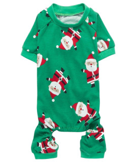 Green Santa Claus Cotton Pet Dog Pajamas for XSmall Dogs Cats Kitten,Back Length 9 XSmall