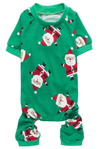 Cute Santa Claus Pet Clothes Christmas Dog Pajamas Shirts, Green, Back Length 12 Small Green