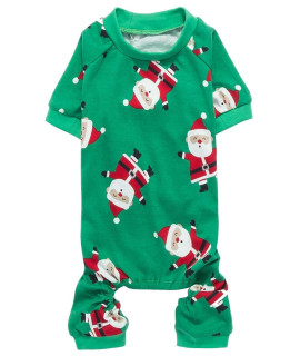 Cute Santa Claus Pet Clothes Christmas Dog Pajamas Shirts, Green, Back Length 12 Small Green