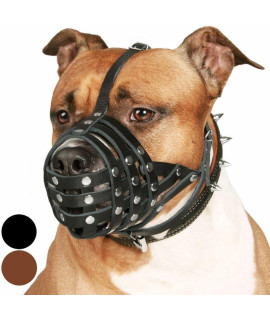 CollarDirect Pitbull Dog Muzzle Leather Amstaff Muzzles Staffordshire Terrier Secure Basket (Black)