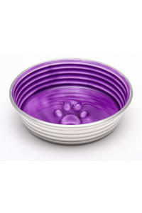Loving Pets - Le BOL Dog Food Water Bowl Enamel ceramic Bowl No Tip Stainless Steel Pet Bowl No Skid Spill Proof (Large, Lilac)