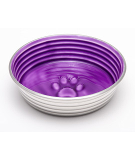 Loving Pets - Le BOL Dog Food Water Bowl Enamel ceramic Bowl No Tip Stainless Steel Pet Bowl No Skid Spill Proof (Large, Lilac)