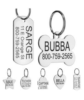 Providence Engraving Custom Engraved Stainless Steel Pet ID Tags - Personalized Front and Back Identification, for Large or Small Cats and Dogs, Rectangle, Regular