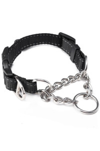 Mighty Paw Martingale Dog Collar 2.0 Trainer Approved Limited Slip Collar with Stainless Steel Chain & Heavy Duty Buckle - Modified Cinch Collar for Gentle & Effective Pet Training - Large, Black