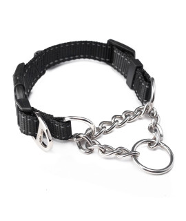 Mighty Paw Martingale Dog Collar 2.0 Trainer Approved Limited Slip Collar with Stainless Steel Chain & Heavy Duty Buckle - Modified Cinch Collar for Gentle & Effective Pet Training - Large, Black