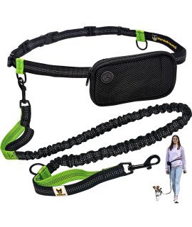 Hundefreund Hands Free Dog Leash for Small Dogs - Lightweight Waist Leash for Running Walking Hiking with Dogs Under 30 lbs - Adjustable Waist Belt, Pouch, Reflective Retractable Bungee, Dual Handles