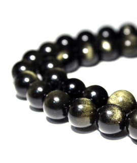 MJDcB Rare collection Natural Stone Beads gold Obsidian Round Loose Beads for Jewelry Making DIY Bracelet Necklace (4mm)