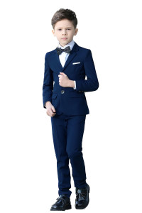 YuanLu Boys colorful Formal Suits 5 Piece Slim Fit Dresswear Suit Set (Blue, 12)