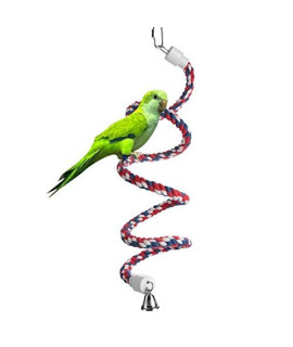 Aigou Bird Rope Perch,Spiral Cotton Parrot Swing Climbing Standing Bird Toys with Bell (Small - 52 inch)