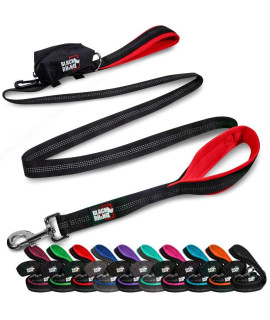 Black Rhino Dog Leash - Heavy Duty - Medium & Large Dogs 6ft Long Leashes Two Traffic Padded Comfort Handles for Safety Control Training - Double Handle Reflective Lead - (Red)