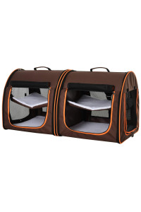 Pawhut 39?Soft-Sided Portable Dual Compartment Pet Carrier - Brown