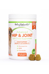 Hip and Joint Support Supplement for Dogs - Advanced Arthritis Pain Relief - Chondroitin, MSM, Organic Turmeric, & Glucosamine for Dogs - Made in USA - 120 Grain Free Soft Chews, Deley Naturals