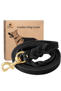 FAIRWIN Leather Dog Leash 6 Foot - Braided Best Military Grade Heavy Duty Dog Leash for Large Medium Small Dogs Training and Walking (Black, M:5/8 x5.6ft)