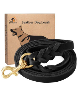 FAIRWIN Leather Dog Leash 6 Foot - Braided Best Military Grade Heavy Duty Dog Leash for Large Medium Small Dogs Training and Walking (Black, M:5/8 x5.6ft)