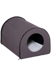 PawHut Dome Heated Cat House Portable and Waterproof Pet Shelter for Kitty in Winter, Brown